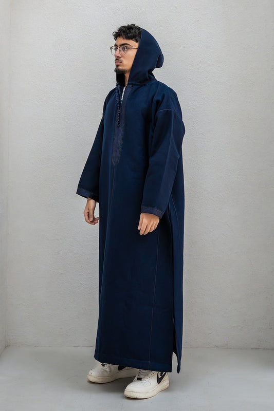 Night Navy Winter Djellaba with Embroidery