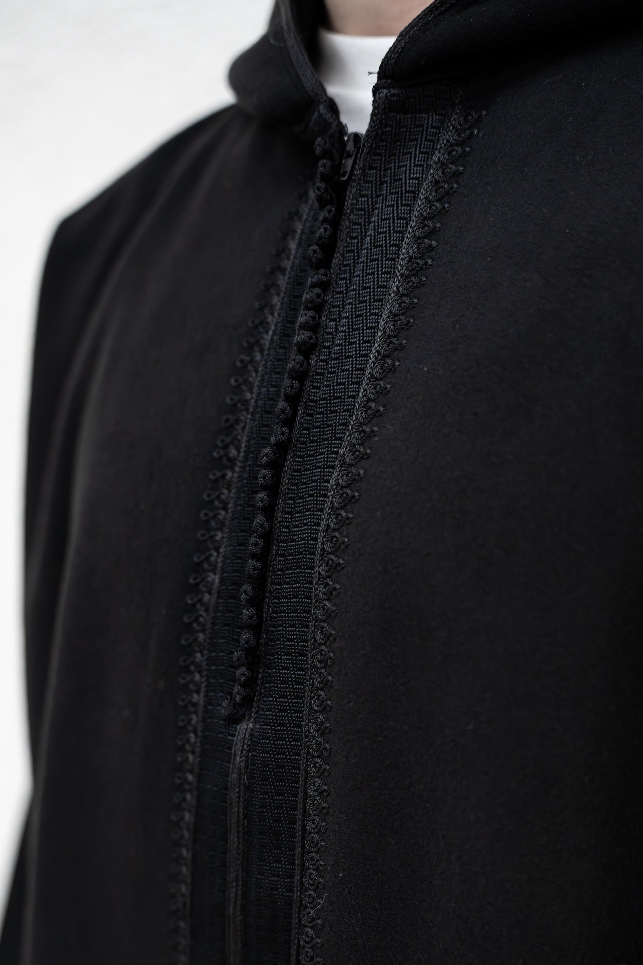 Midnight Black Winter Djellaba with Embroidery