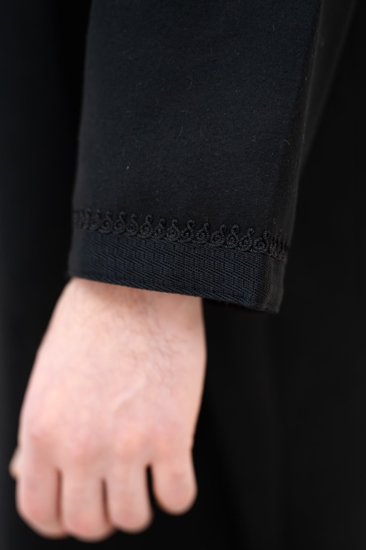 Midnight Black Winter Djellaba with Embroidery