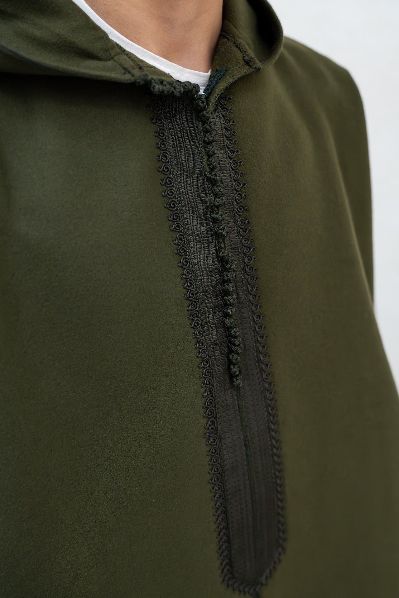 Olive Green Winter Djellaba with Embroidery