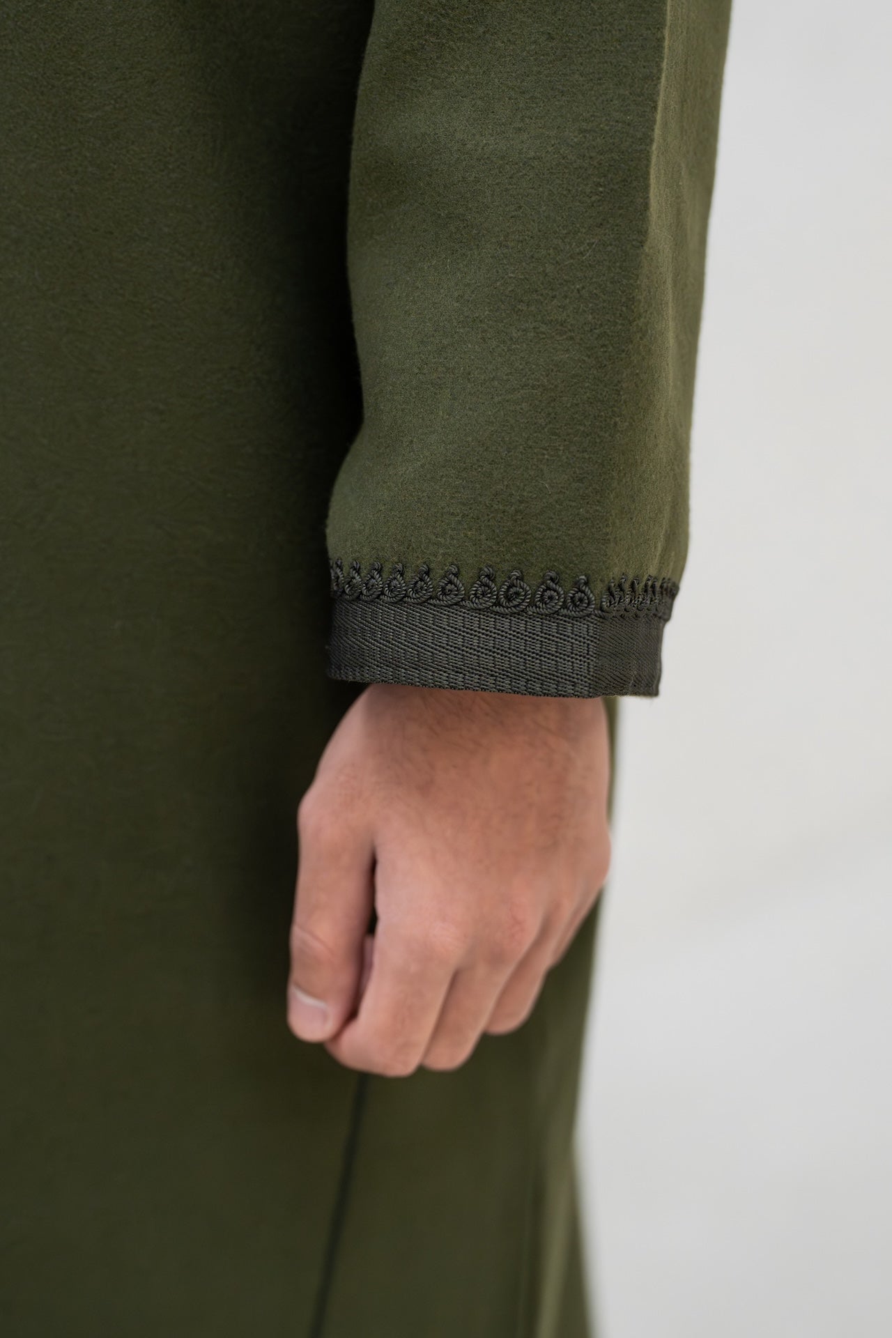 Olive Green Winter Djellaba with Embroidery