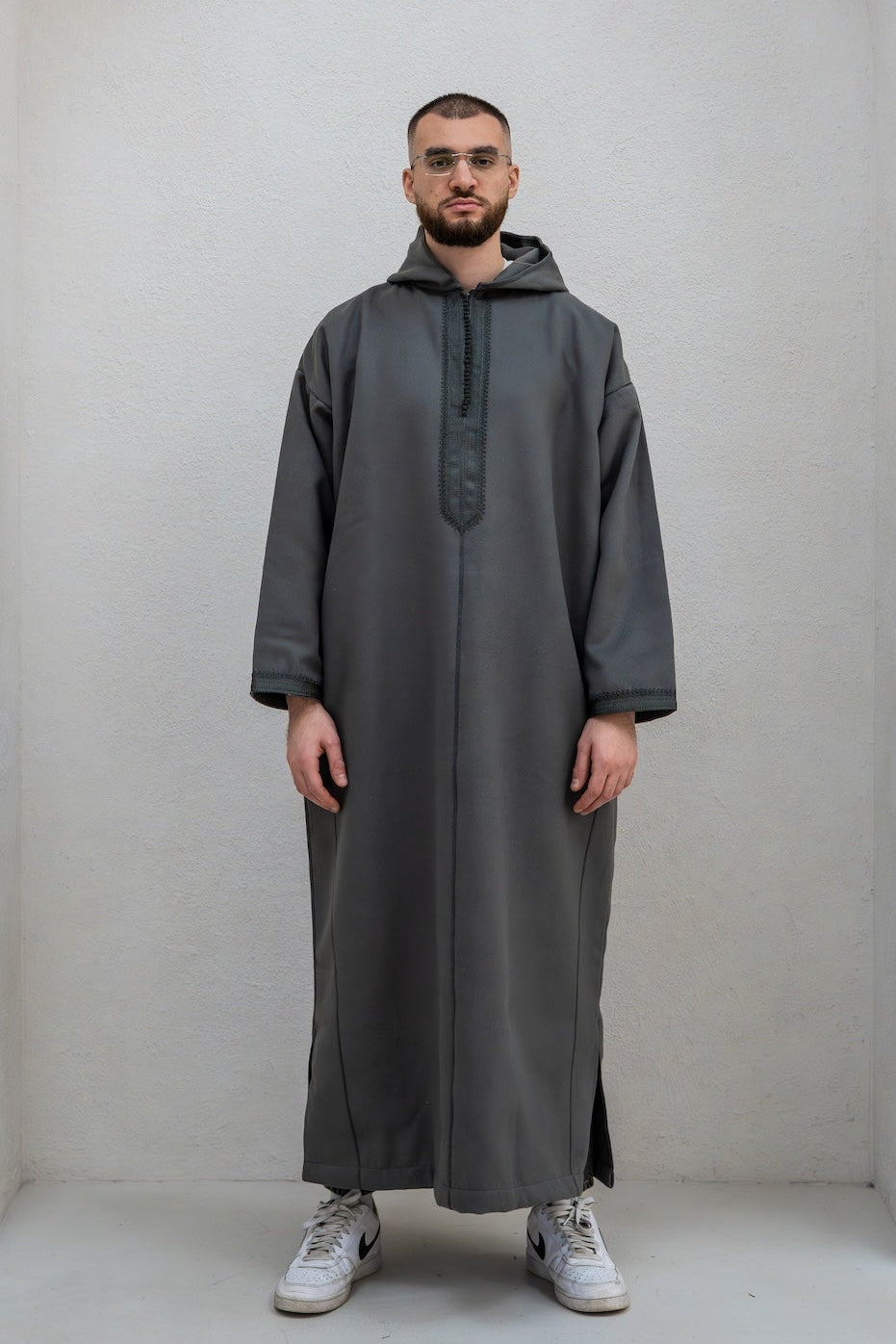 Glorious Grey Winter Djellaba with Embroidery
