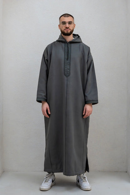 Glorious Grey Winter Djellaba with Embroidery
