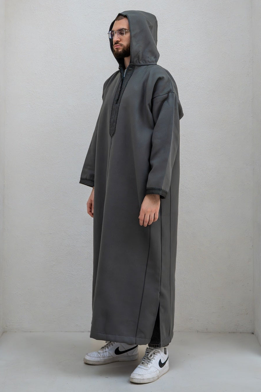 Glorious Grey Winter Djellaba with Embroidery