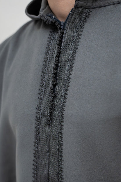 Glorious Grey Winter Djellaba with Embroidery