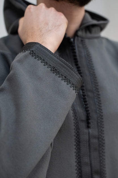 Glorious Grey Winter Djellaba with Embroidery