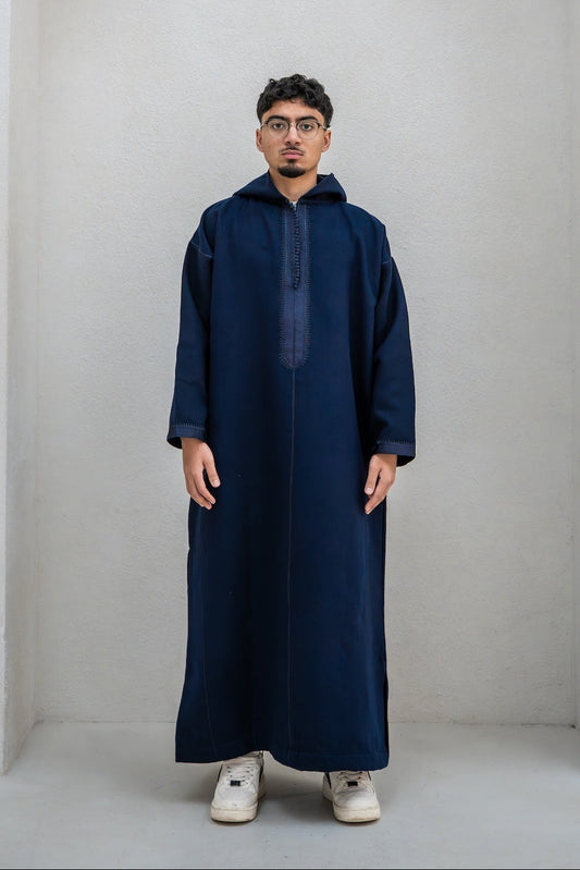 Night Navy Winter Djellaba with Embroidery